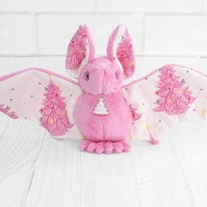 Pink Vintage Christmas Tree Bat Stuffed Animal Plush Toy - SCENTED