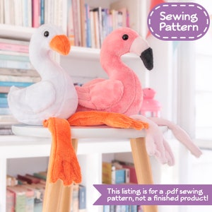 Goose and Flamingo Plush Sewing Pattern - PDF Digital Download - Plush Sewing DIY Project - No Physical Items Sent