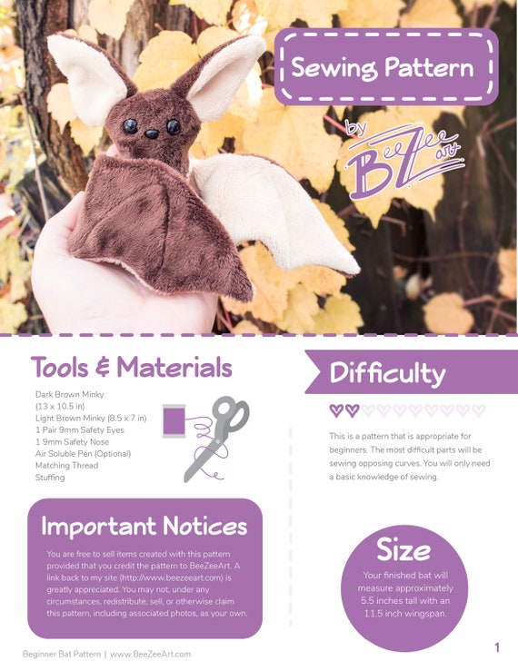 bat plush pattern free