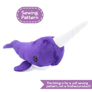 Narwhal Stuffed Animal Sewing Pattern PDF Digital Download Plush Sewing DIY Project No Physical Items Sent image 1