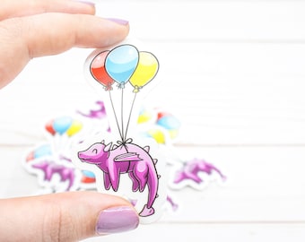 Balloon Dragon - Glossy Vinyl Sticker - 1.5 x 3 Inches