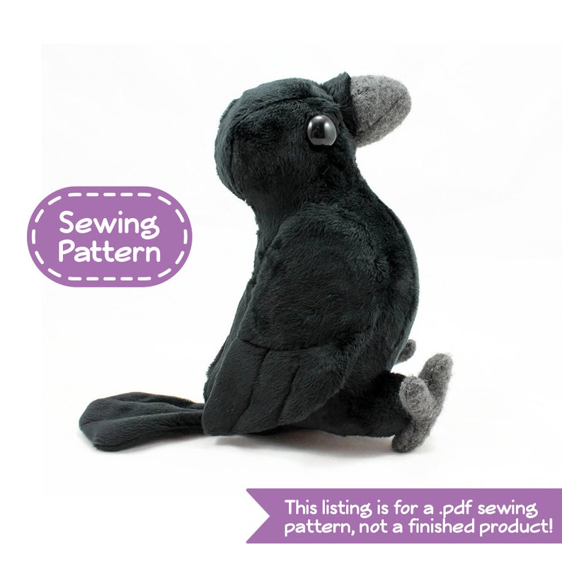 Crow Stuffed Animal Sewing Pattern PDF Digital Download Plush Sewing DIY Project No Physical Items Sent image 1
