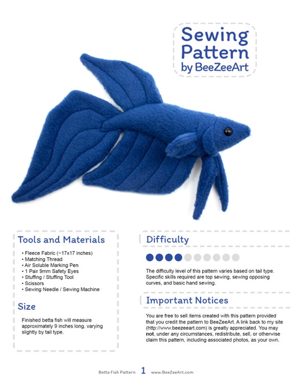 Betta Fish Stuffed Animal Sewing Pattern PDF Digital Download Plush Sewing  DIY Project No Physical Items Sent -  Norway