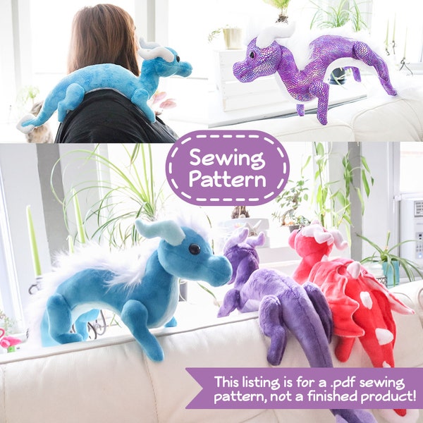 Shoulder Dragon Plush Sewing Pattern  - PDF Digital Download - Plush Sewing DIY Project - No Physical Items Sent