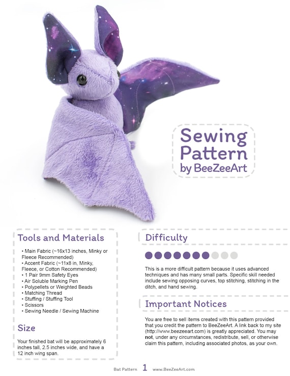 Stuffed Animal Bat Sewing Pattern Plush 