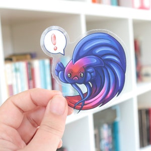 Angry Betta Fish - Clear Vinyl Sticker - 3 x 3 Inches
