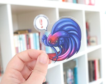 Angry Betta Fish - Clear Vinyl Sticker - 3 x 3 Inches