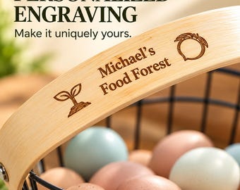 Personalized Harvest Basket with Custom Engraved Bamboo Handle
