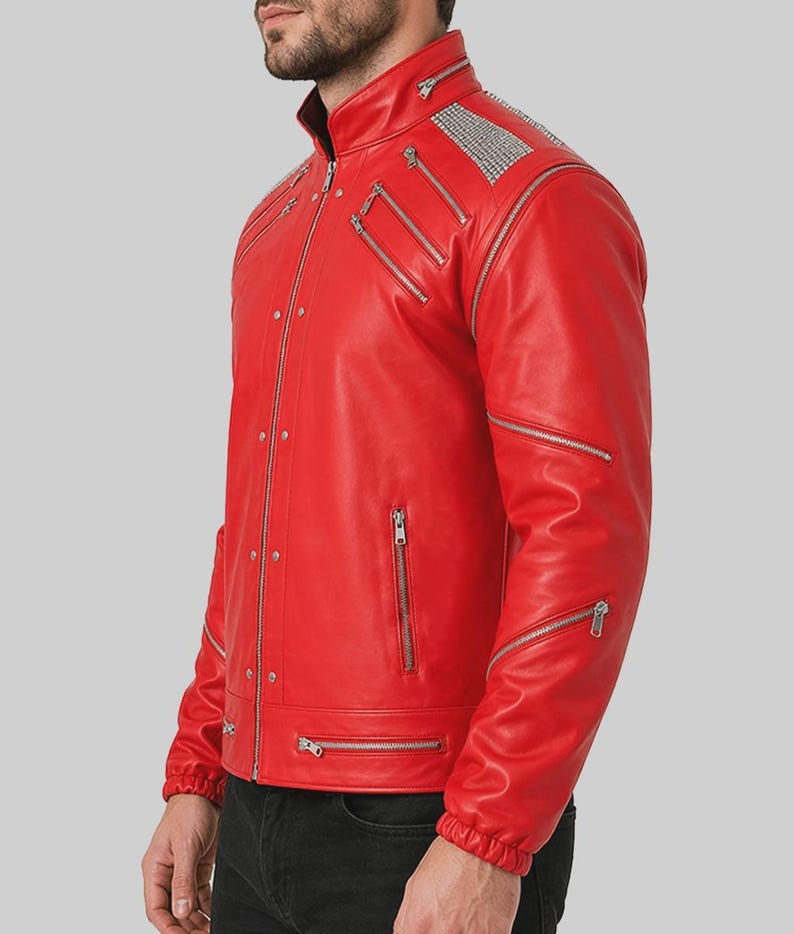 Men's Red Cafe Racer Jacket, Motorcycle Biker Style Outerwear, Vintage ...