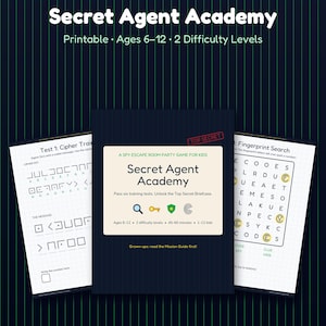 Spy Escape Room for Kids Printable, Secret Agent Birthday Party Game, Ages 6-12 Puzzle Game with Invitation, Spy Party Activity PDF