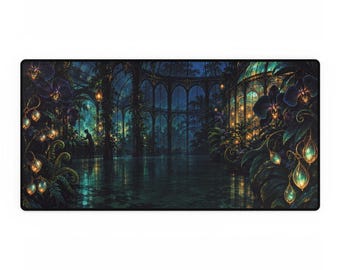 Dark Botanical Desk Mat, Fantasy Gaming Mouse Pad, Midnight Conservatory Keyboard Mat, Gothic Cottagecore Desk Decor