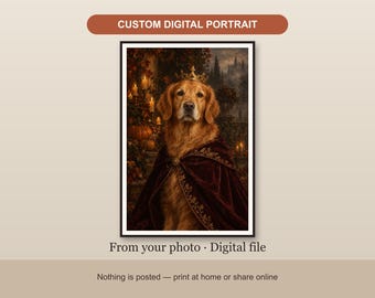Custom Royal Pet Portrait from Photo, Halloween Renaissance Digital Art, Christmas Gift