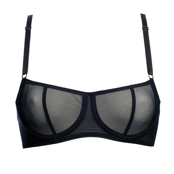 Black Mesh Basic Underwire Bra Sexy Sheer See Through Lingerie for