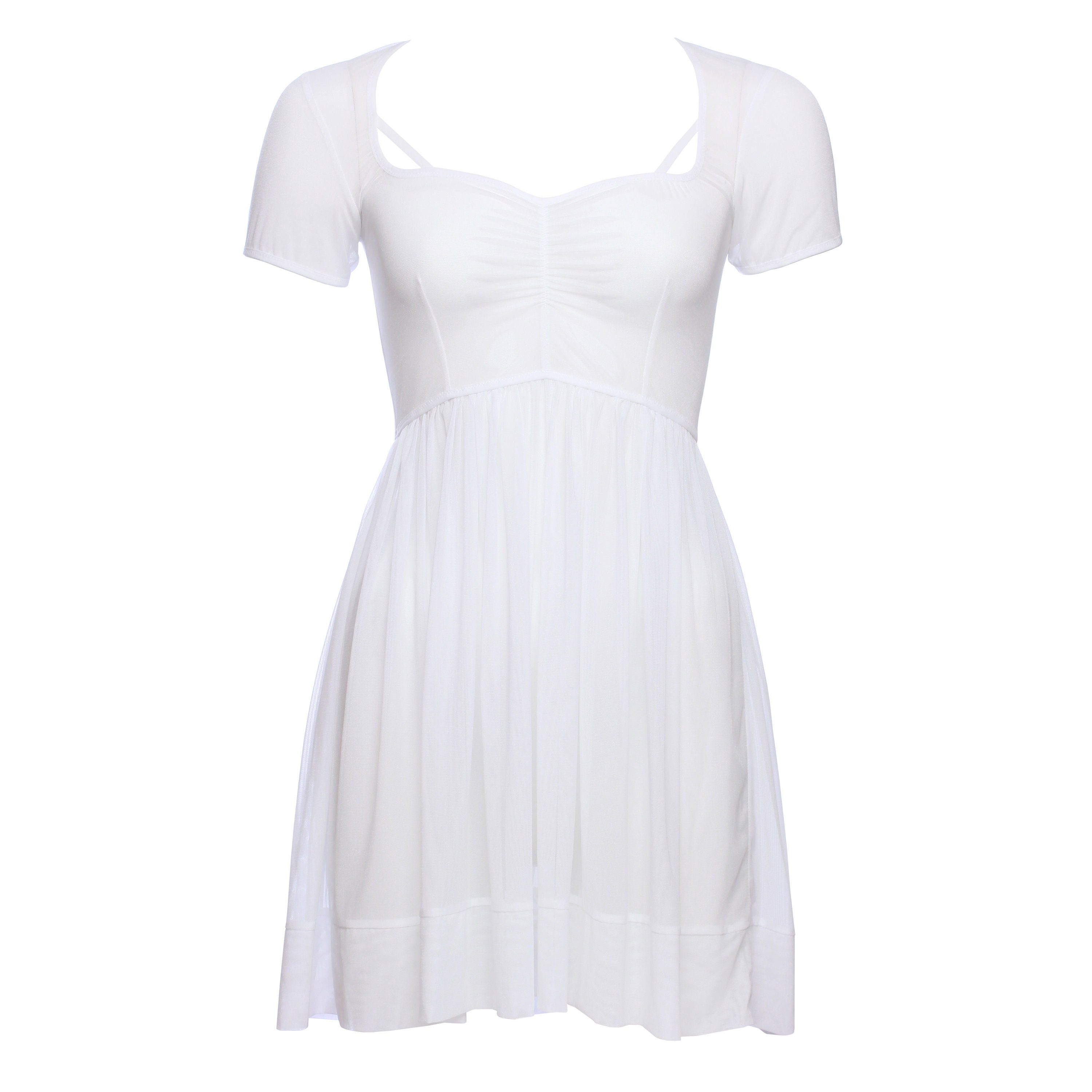 Olivaceous White Babydoll Dress Mesh