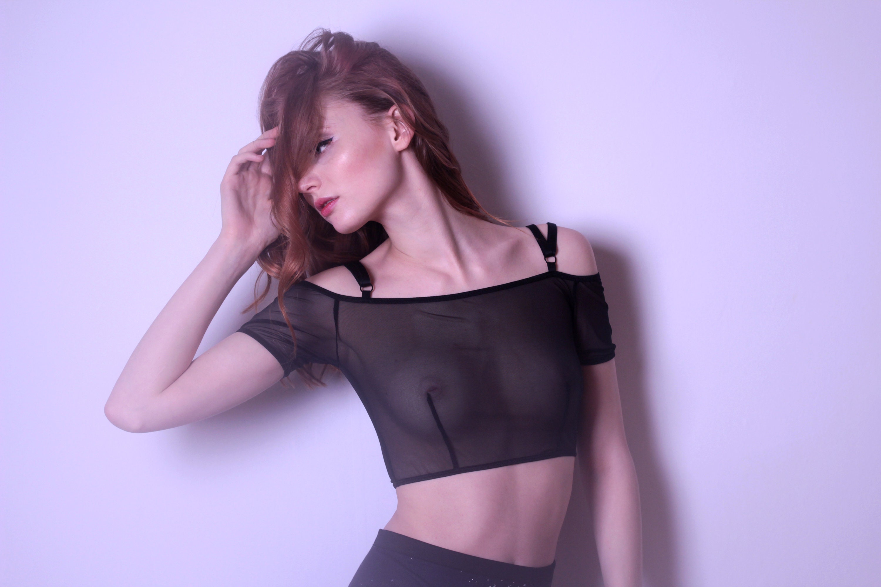 Black Mesh Crop Top With Short Sleeves Sheer See Through - Etsy
