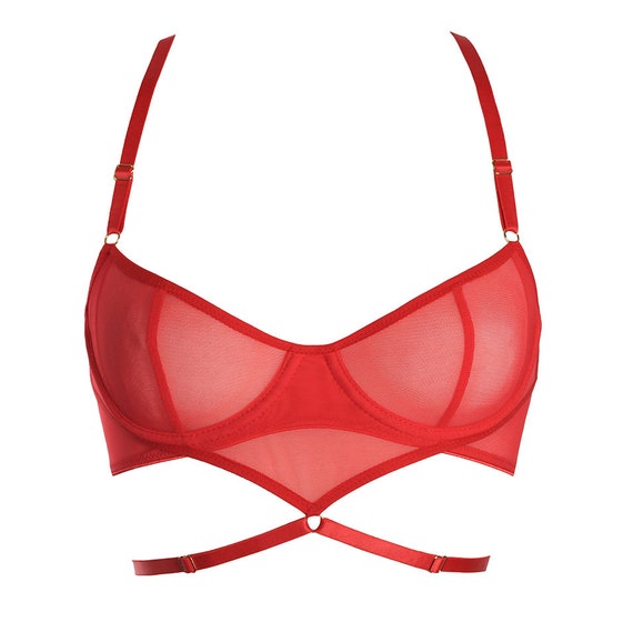 Red Mesh Underwire Bra With Triangle and Bondage Detailing -  Ireland