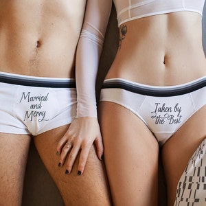 White Married and Merry Couples Underwear Set Funny and Romantic Gift for Wedding, Anniversary and other occasions image 4