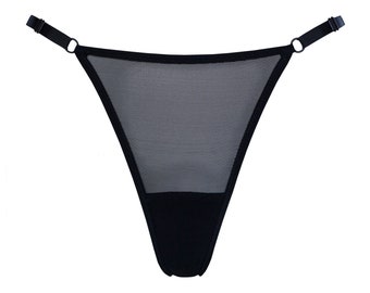 Black Mesh Adjustable High Cut Thong Sexy Sheer See-through Lingerie for  Women -  Canada