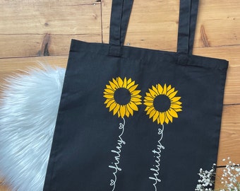 Personalised sunflower tote bag