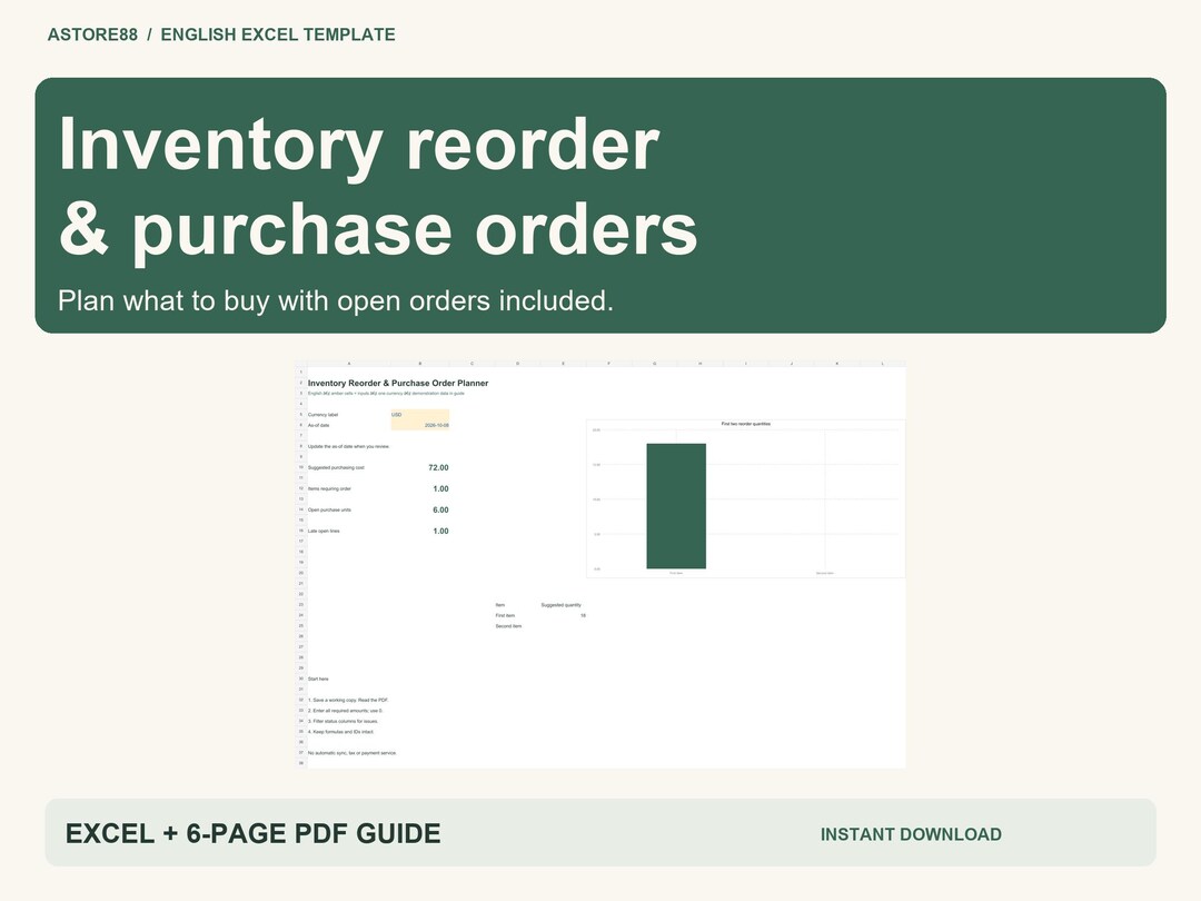 Inventory Reorder Spreadsheet Excel, Purchase Order Tracker, Lead Time ...
