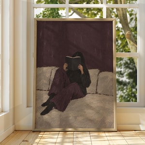 Gotische Wandkunst für Bücherliebhaber | Schwarzer Gothic-Leser-Print | Poster für Bücherfreunde | Schlafzimmerdeko im Stil von Dark Academia | Stimmungsvolle Kunst für die Leseecke | Weiterlesen