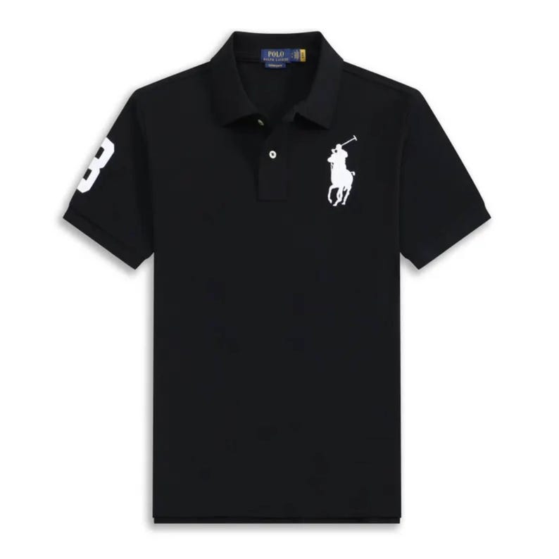 Label On Placket Polo Short Sleeve Collared T Shirt, Equestrian Graphic Casual Smart ...