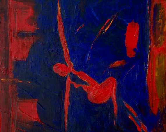 Yoga 1 Painting in Red, Nude Dancer Print On Canvas, Irish Artist, Home Decor, Art For Walls