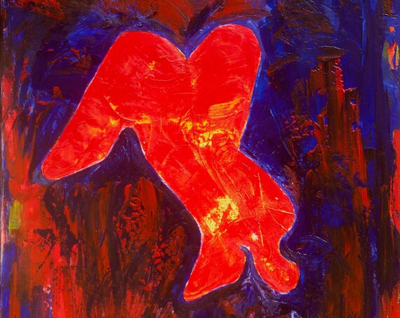 Buy Now Ready To Hang Abstract Kneeling Nude In Red and Blue Limited Edition Quality Canvas Print