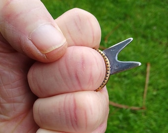 Bronze Silver King Ring and Leather Necklace