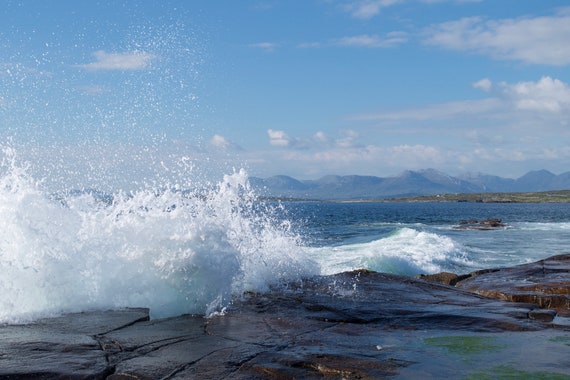 Ready To Hang, Acrylic Laminated Surf Wave Art 3 Atlantic Ocean Waves, Mountains,Sea, Blue Skies, Limited Edition Connemara Wall Decor Photo