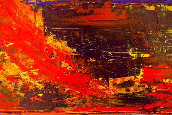 Fire Of Ready To Hang Underworld, Abstract Art, Red, Blue, Warm, Limited Edition Canvas PrintGallery Collector Quality, 75 Years Lifespan
