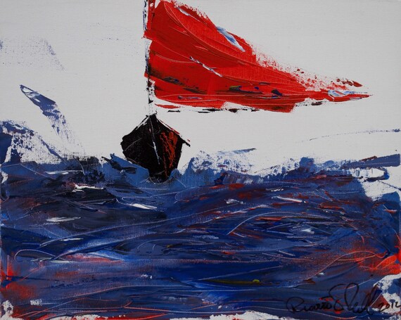 Ready To Hang Red Sail Hooker, Traditional Sailing Vessel Print On Canvas 75 years lifespan, Gallery and Collector Quality