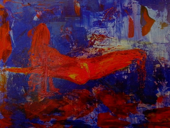 Abstract Painting Of Woman Red and Blue Printed on Canvas ready to hang