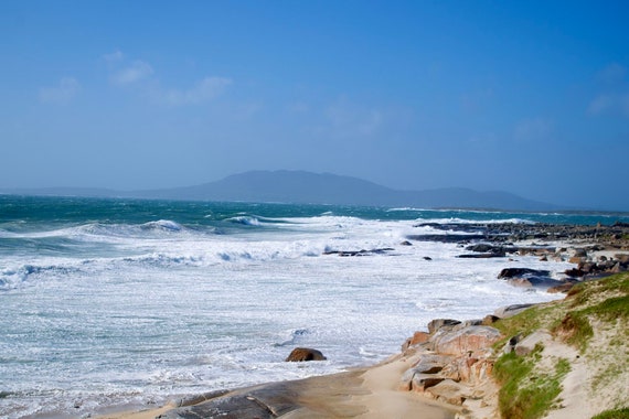 Wild Atlantic Ocean Storm, Mountains, White Surf, Blue Sky, Waves, Rocks, Acrylic Laminated Limited Edition Photo