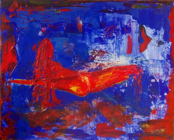 Buy Now Ready To Hang Yoga Bird In The Under World, Abstract Nude Vibrant Gallery Quality Limited Edition Canvas Print
