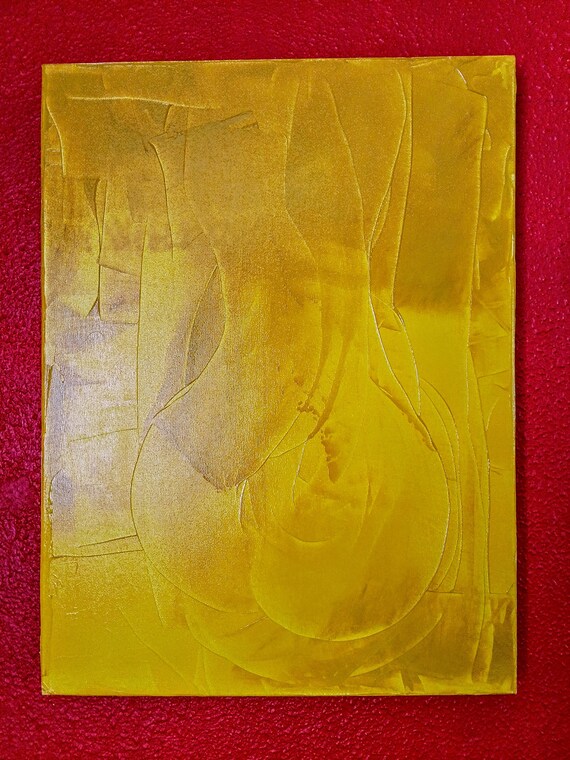 Abstract Nude Woman Soothing Peaceful Undulating Curves in Yellow Painting Printed on Canvas Ready to Hang