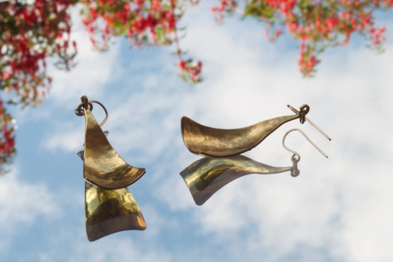 Handmade Triangular Lacquered Brass Earrings with Silver Ear wire