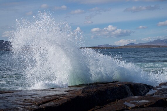 Ready To Hang, Acrylic Laminated, Beach, Surf, Wave Art5 Connemara Blue Sky, Mountains, Atlantic Ocean, Limited Edition Wave crashing Photo