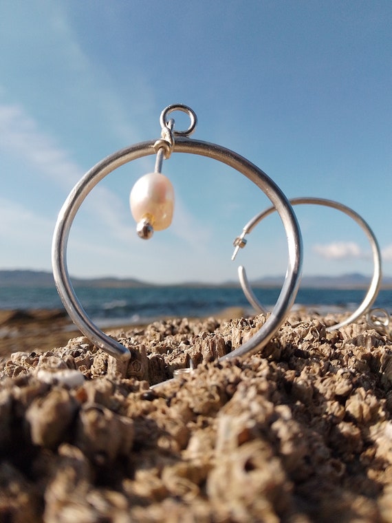 Handmade Solid Silver Hoop Pearl Earring