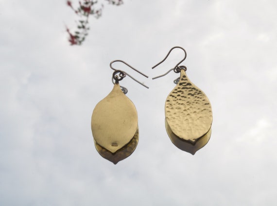 Handmade Lacquered Brass Honesty Earrings with Sterling Silver Ear Wire