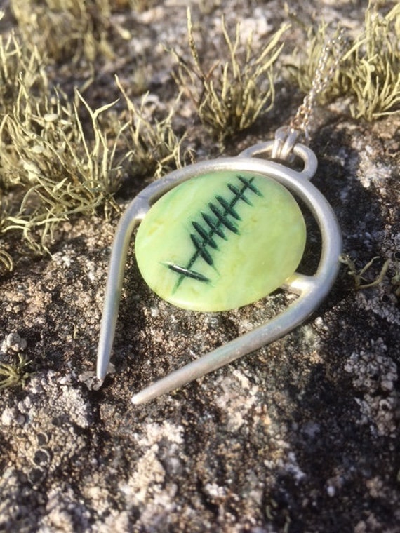 Grá (Love) Ogham Connemara Marble Silver Pendant