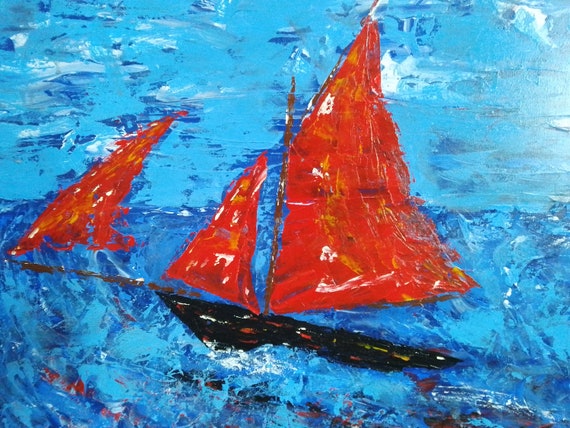Galway Red Sail Boat, Sailing Vessel, Ocean Voyage, Irish Art, Painting Printed on Canvas Ready To Hang