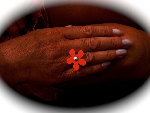 Sterling Silver Pink Flower Ring, Recycled Material