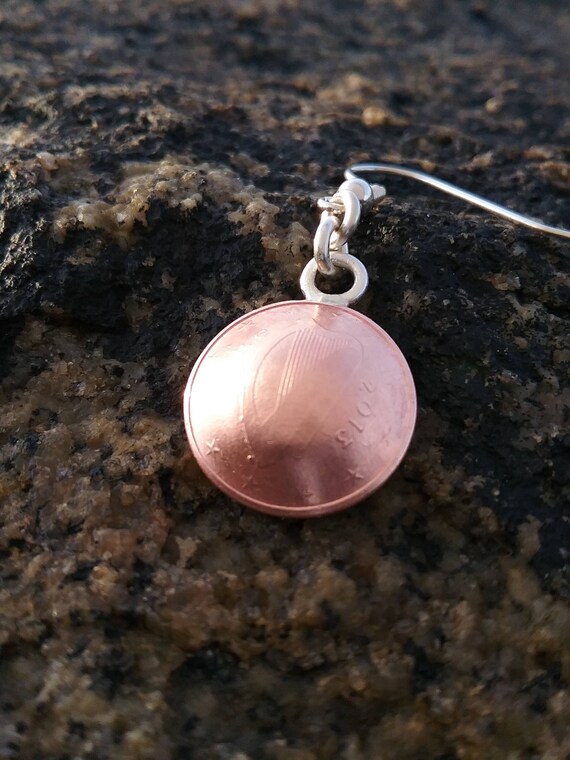 Small circular drop earrings in Copper and Sterling Silver, made by Celtic Designer, Irish Design