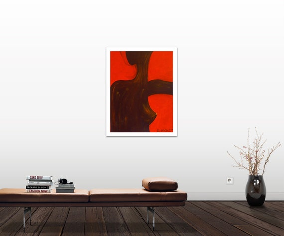 Nude, Woman, Red, Brown Painting, Irish Artist, African Painting,Acrylic Laminated Art Print, Limited Edition 75 Years Lifespan.