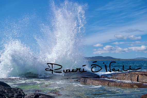 Crashing Wave On Rocks 1, White Wave Against Blue Sky, Connemara, Ireland Photograph on Canvas Ready to hang