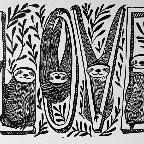 Sloth Love Block gedrukt op archiefkatoenpapier