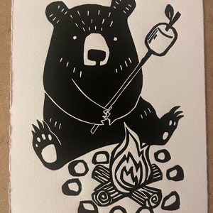 Marshmallow Bär Kunstdruck, Handbedruckter Linoleumblock, 13x18