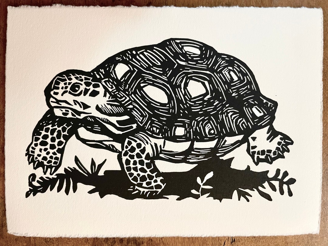 Tortoise Block Print, Black and White Linocut Art (8x10) - Etsy