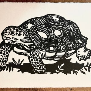 Tortoise block print on Archival Cotton Rag signed numbered first edition on 300 Black and White Unframed 8” x 10”” inches